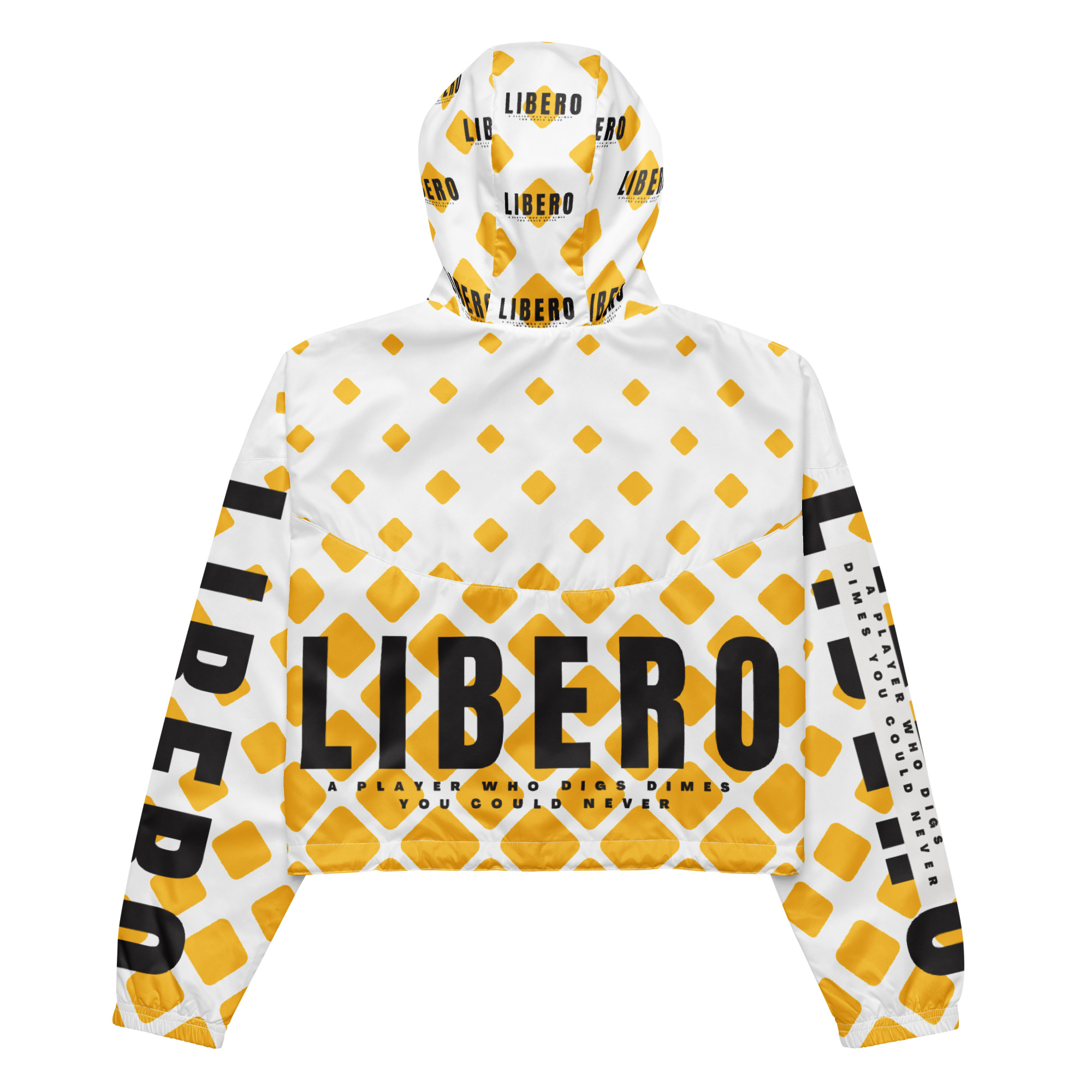 Dont buy my Volleybragswag volleyball shirts with inspiring quotes like "LIBERO - A Player Who Digs Dimes You Could Never" if you dont like color or comfort, dont like to be noticed or dont like liberos with swag.

Volleybragswag Crop-windbreaker-jacket-yellowdiamonds-Libero