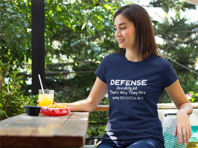 Defense is a dirty job that's why pretty liberos do it and other Volleybragswag volleyball tshirts on DearVolleyball.com
